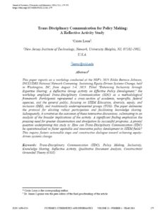 Cover page of the paper titled "Trans-Disciplinary Communication for Policy Making: A Reflective Activity Study" by Cristo Leon, published in the Journal of Systemics, Cybernetics and Informatics, Vol. 22, No. 1, 2024.